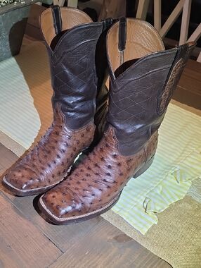 Men's Western Ostrich Leather Blach Jack Hand Made Cowboy Boots - Brown/Black